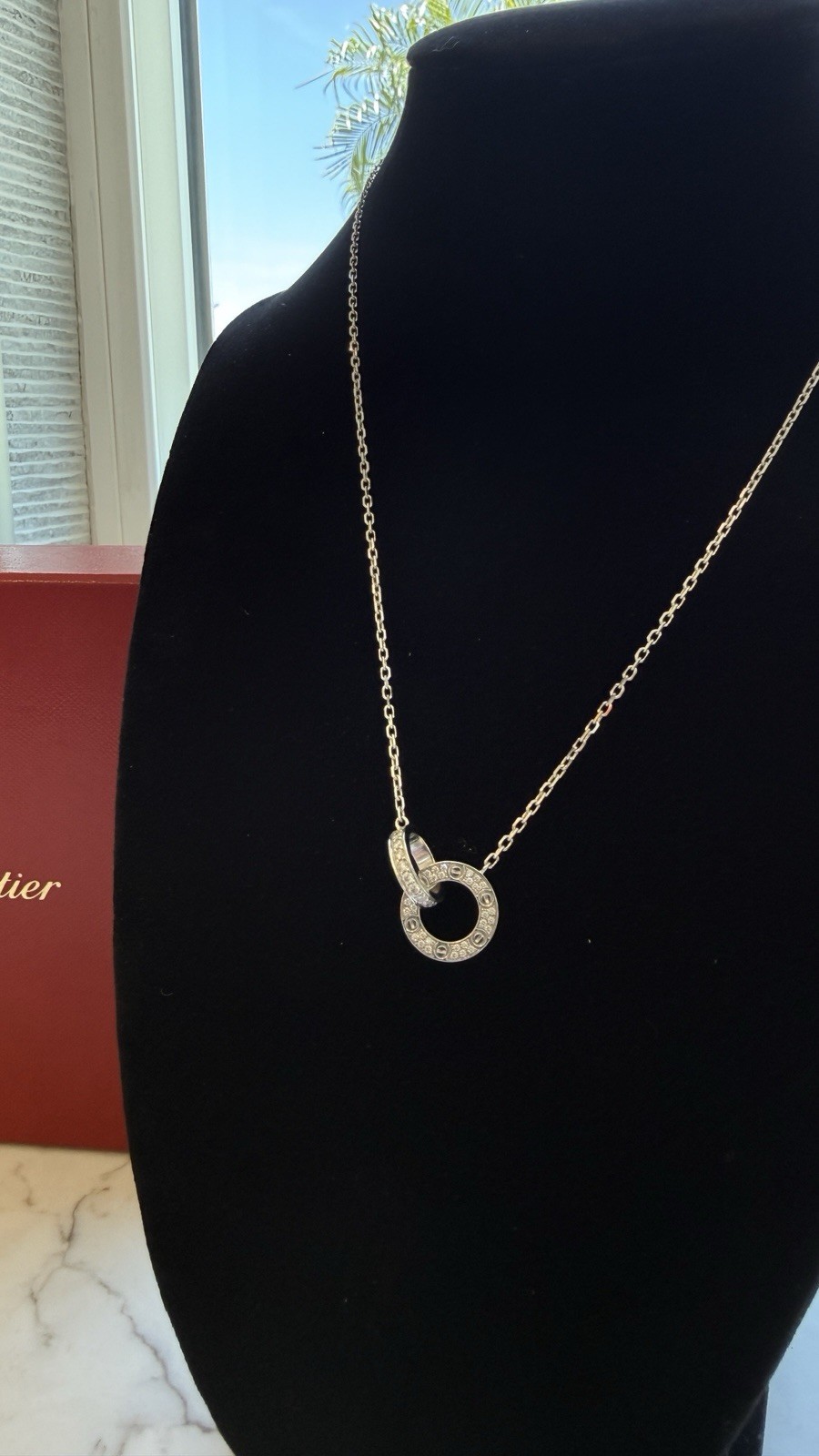 Cartier Love Necklace with Pendant 18k White Gold Pavé Diamond 0.30 ctw