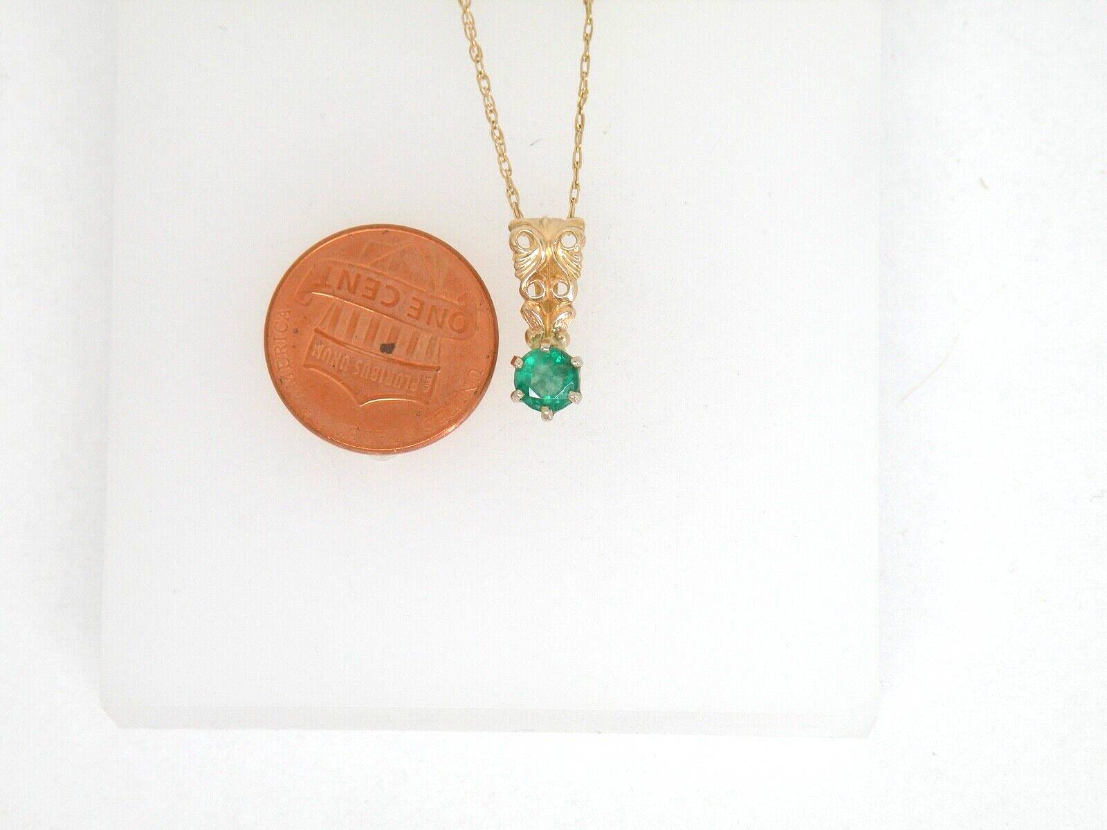 Authentic 14k Yellow Gold Pendant, round Emerald, large bail, May birthstone