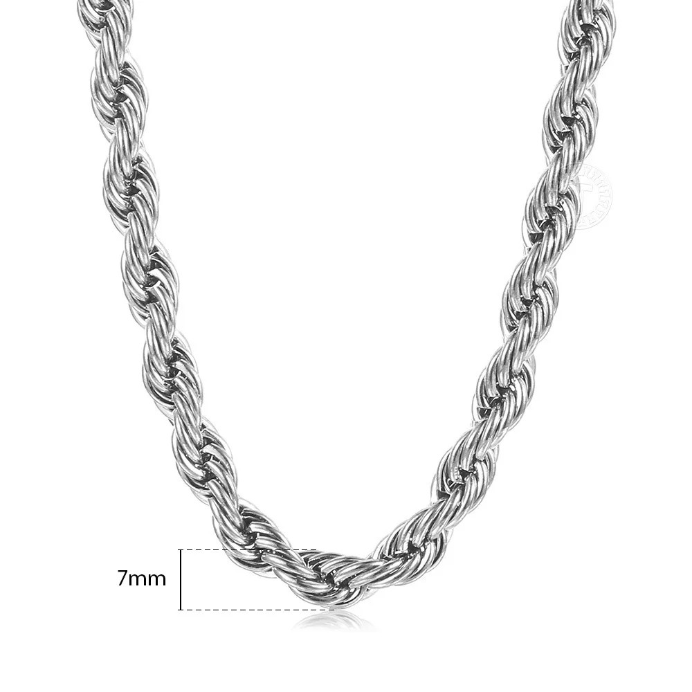Twisted Rope Chain Necklace Stainless Steel 18-24″ Waterproof Men