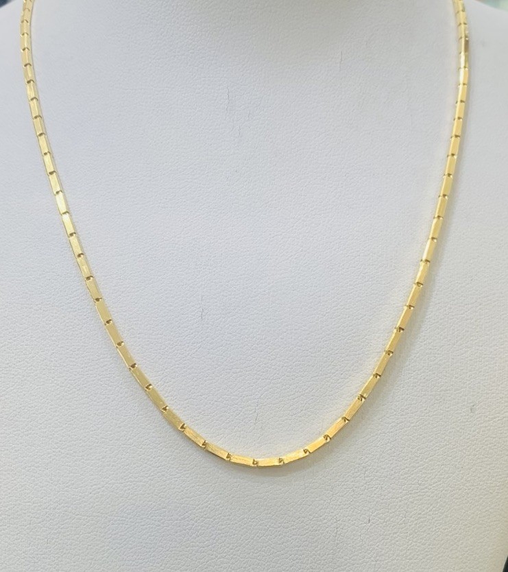 18K Solid Yellow Gold Bar Link Chain Necklace 7.30Grams 17.5Inches(1.9mm)