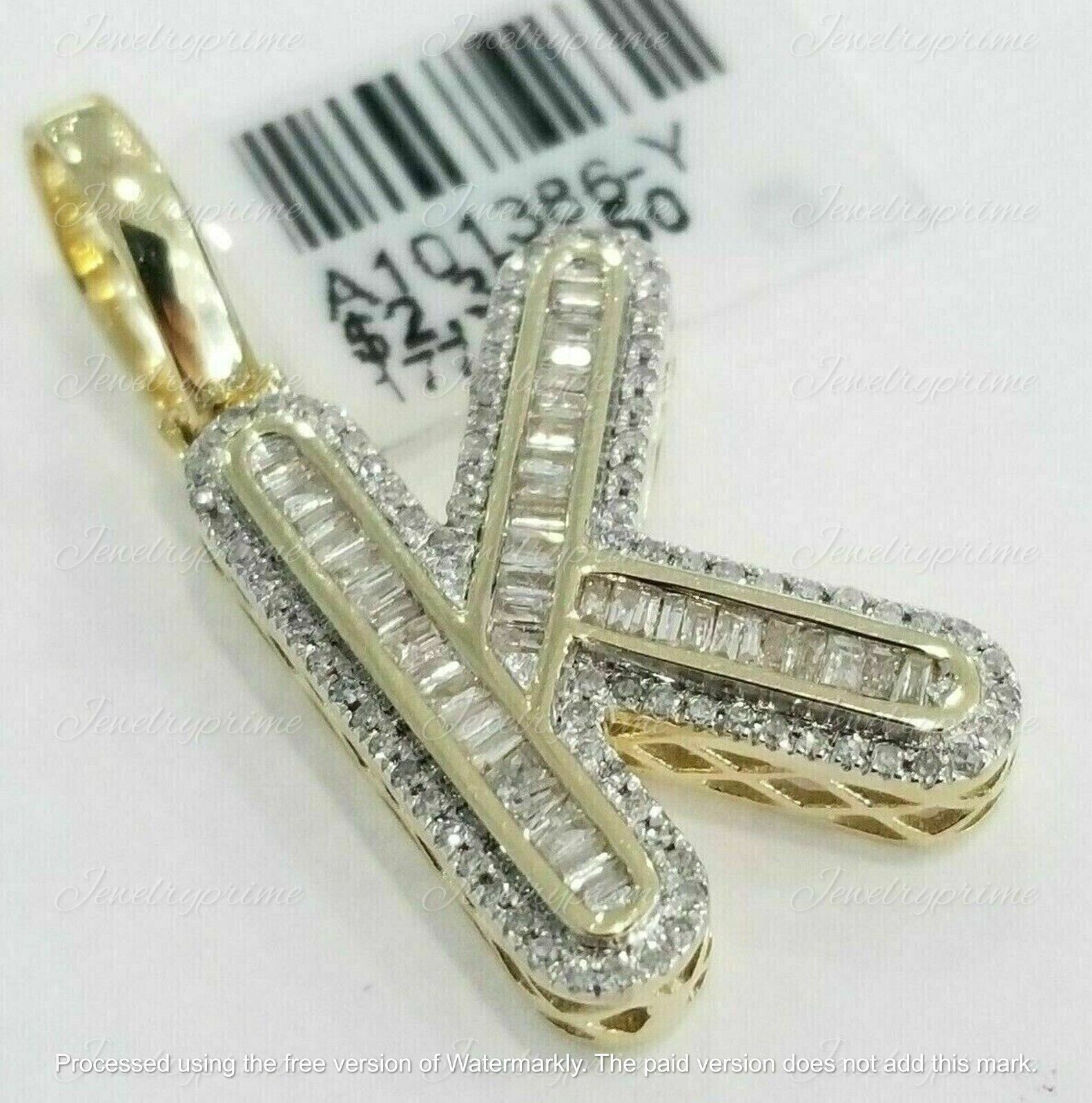 3Ct Lab Created Diamond Initial Alphabet Letter K Pendant 14K Yellow Gold Plated