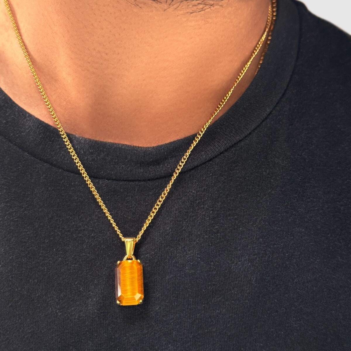 Tiger Eye Pendant & Necklace In 18k Gold 20” Chain – Tiger’s Eye Amulet Jewelry