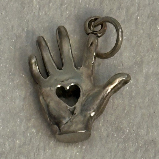 Sterling Silver 925 Hand Charm Pendant, Heart Cutout, No Stone, Silver