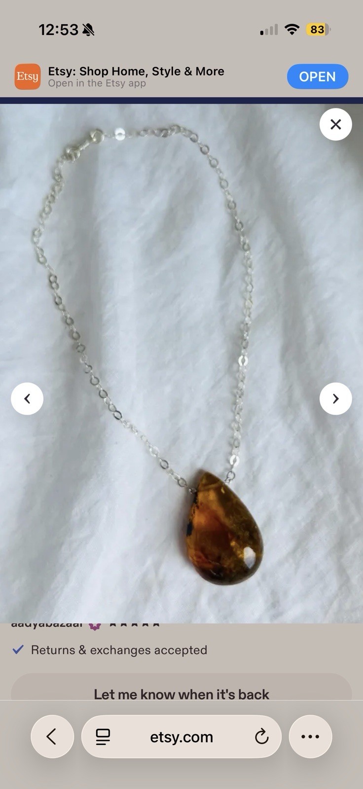 Large Natural Amber Pendant Sterling Silver Necklace Jewelry Women’s