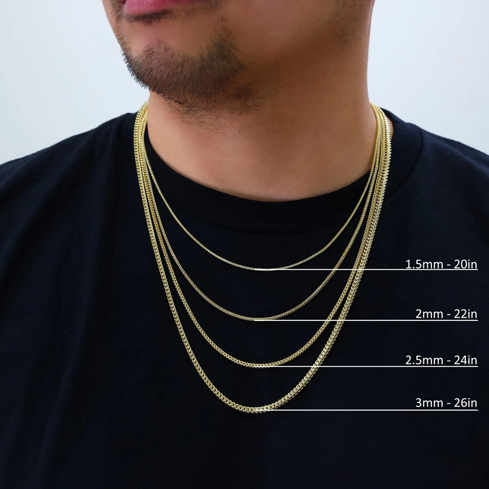 10K Yellow Gold 1.5mm-6mm Franco Square Box Chain Necklace Men Womens 16″- 28″