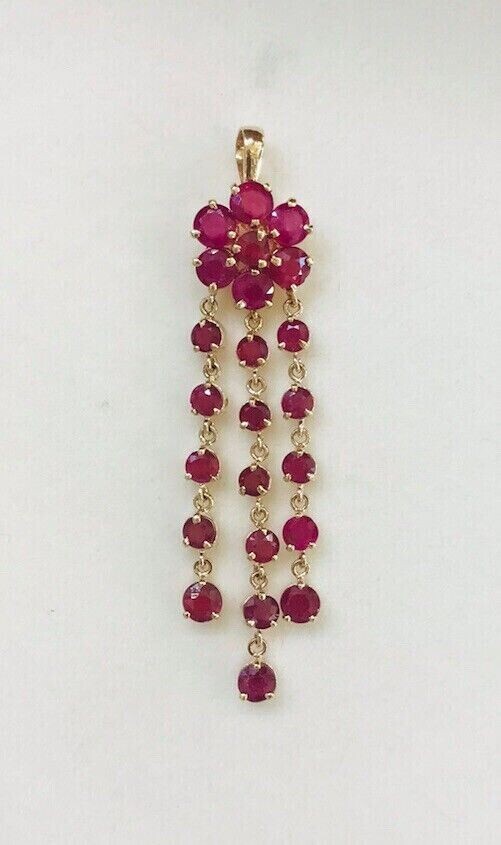 3Ct Round Lab-Created Ruby Dangle Christmas Gift Pendant 14K Yellow Gold Plated