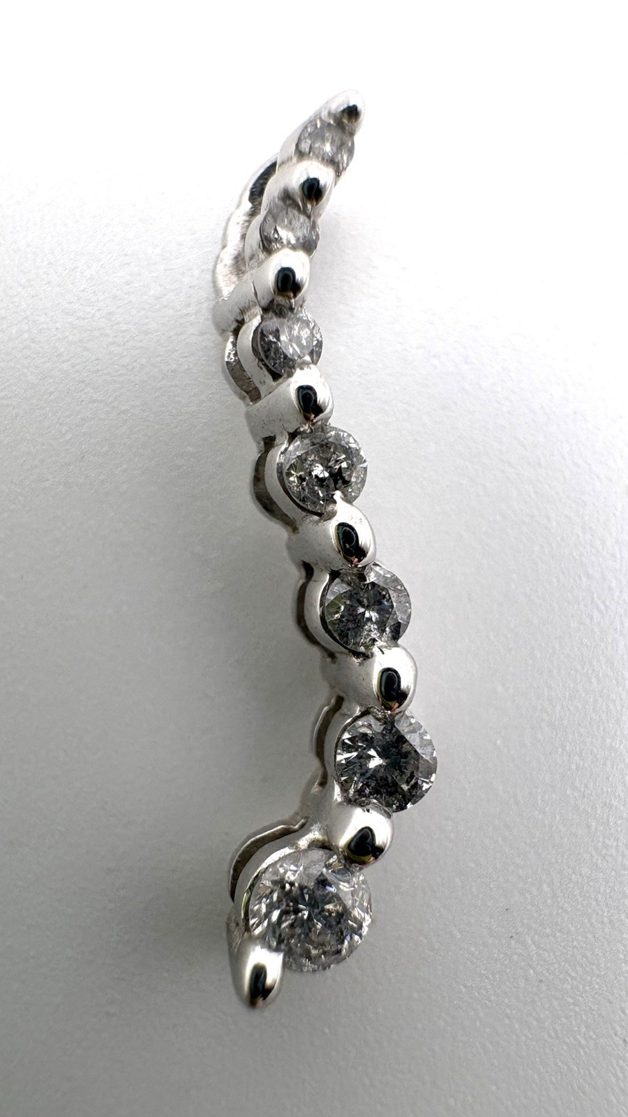 10K White Gold Diamond Journey Pendant 7 Stone Round Hidden Bail asymmetrical