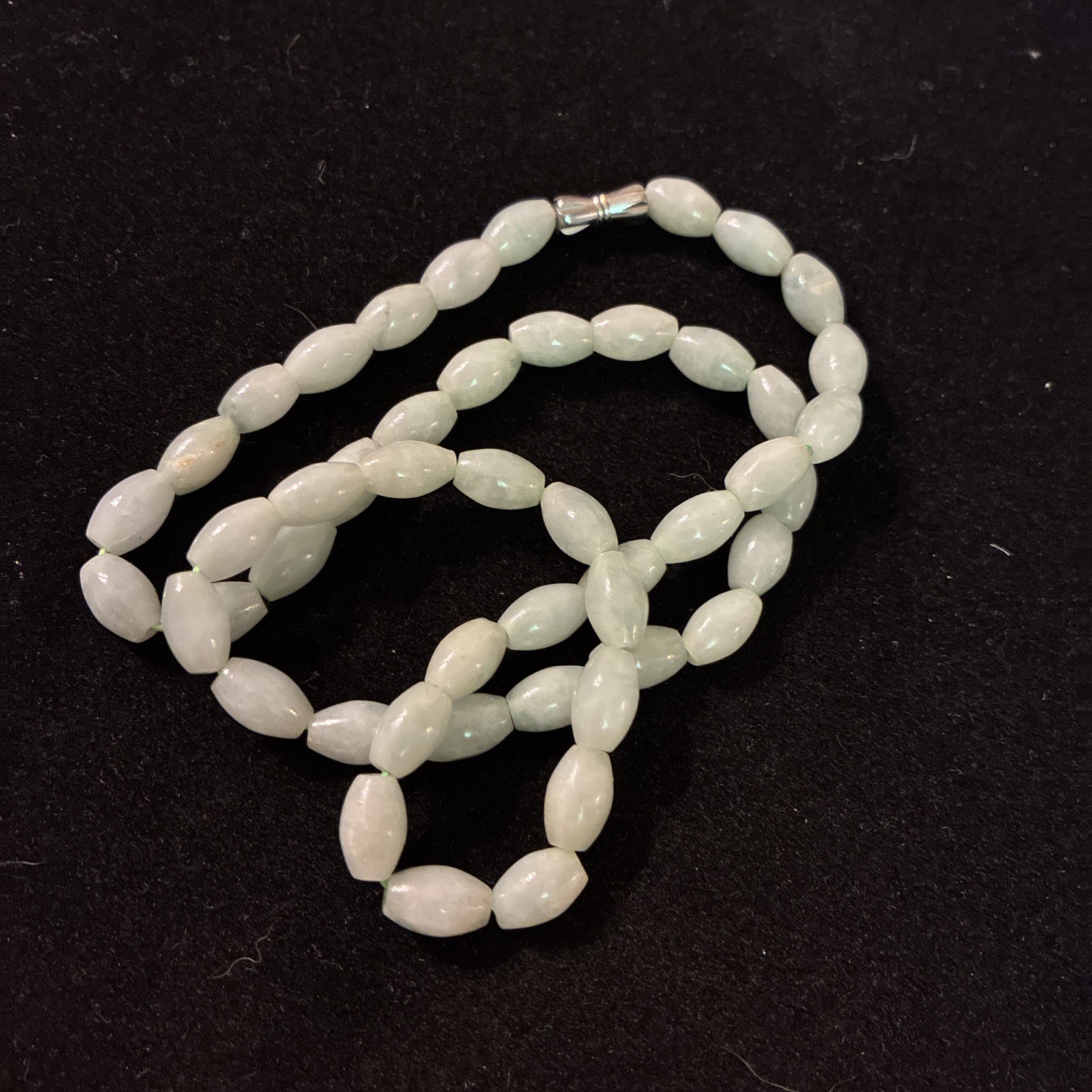 Jade Jadeite Silver Tone Necklace 18”