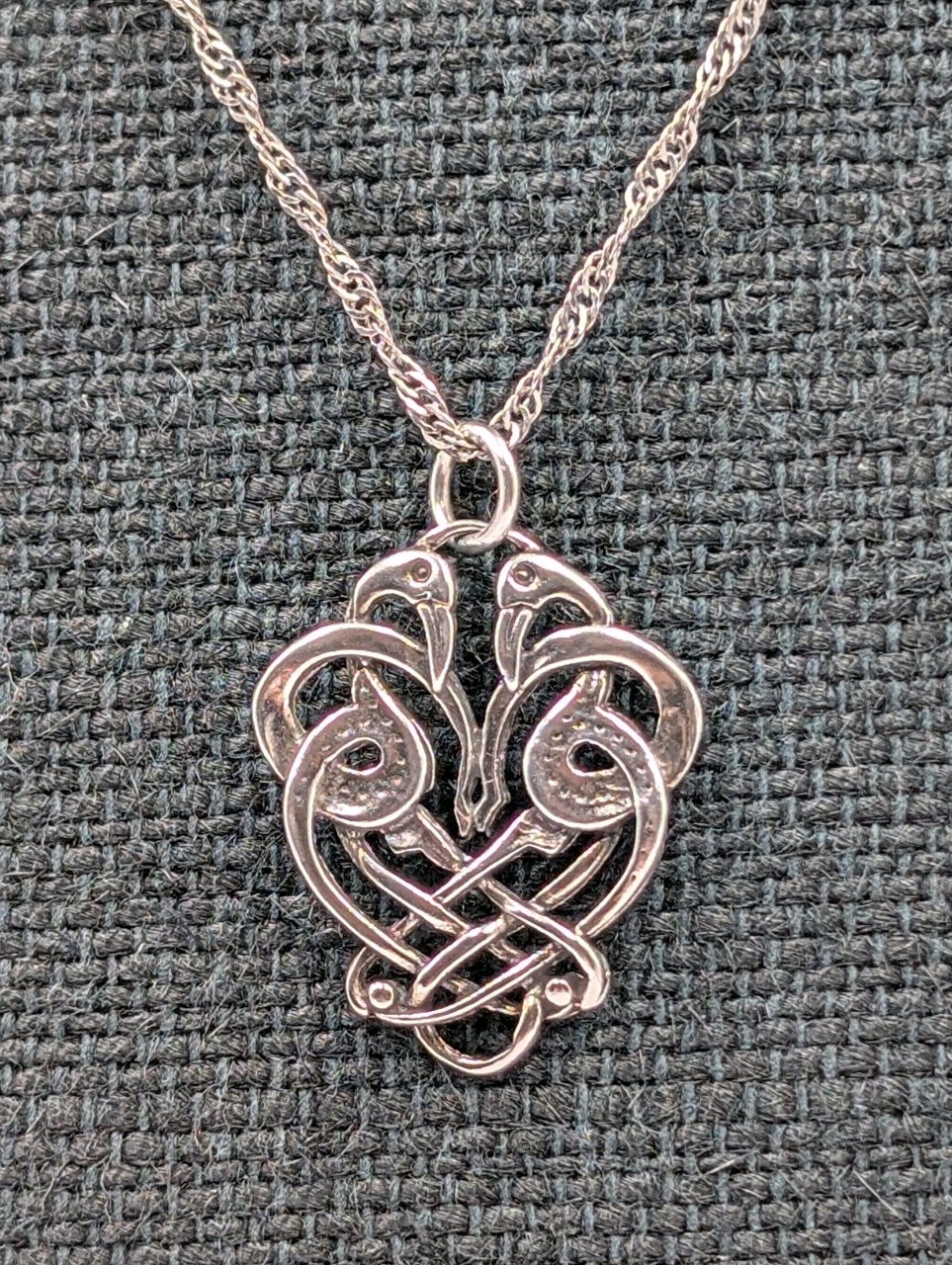 Artisan 925 Sterling Silver Celtic Love Birds Pendant 18.75″ Singapore Necklace
