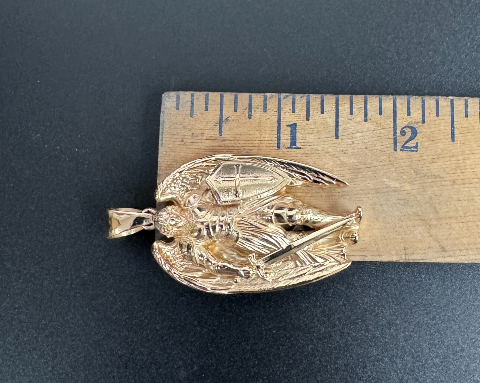 St Michael Warrior Angel 2″ Large Saint Charm Pendant 14K Gold