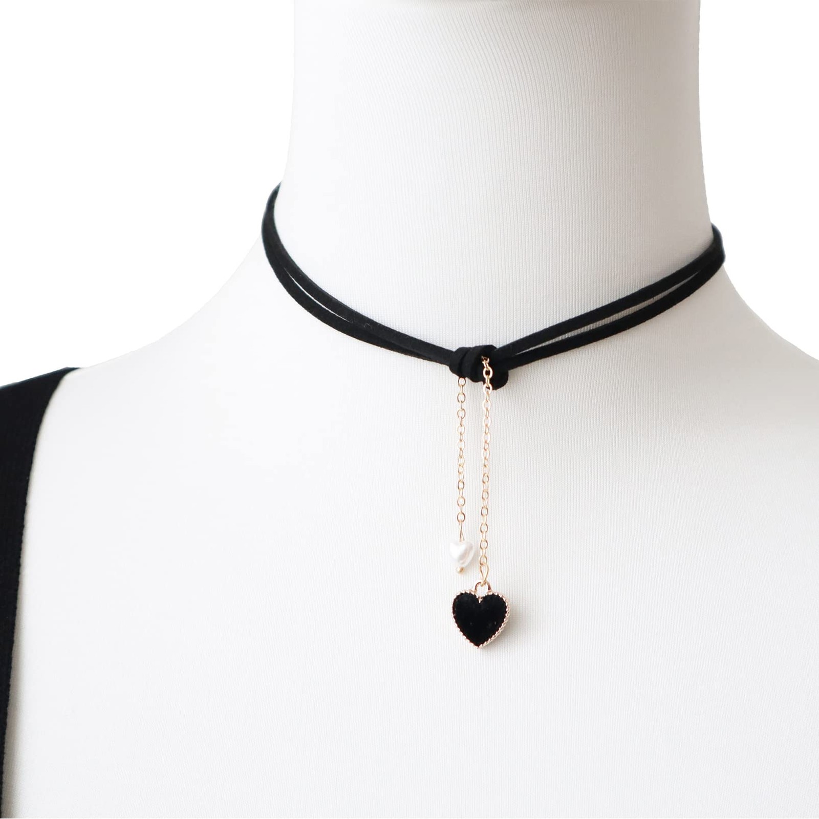 Heart Choker Necklace for Women 2Pcs Double layer Chokers (BLACK)