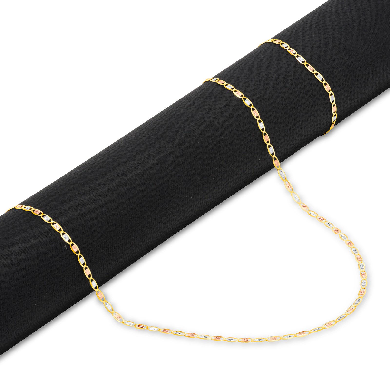 10K Solid Tri Yellow Rose White Gold 1.5mm Valentino Chain Womens Necklace 16″