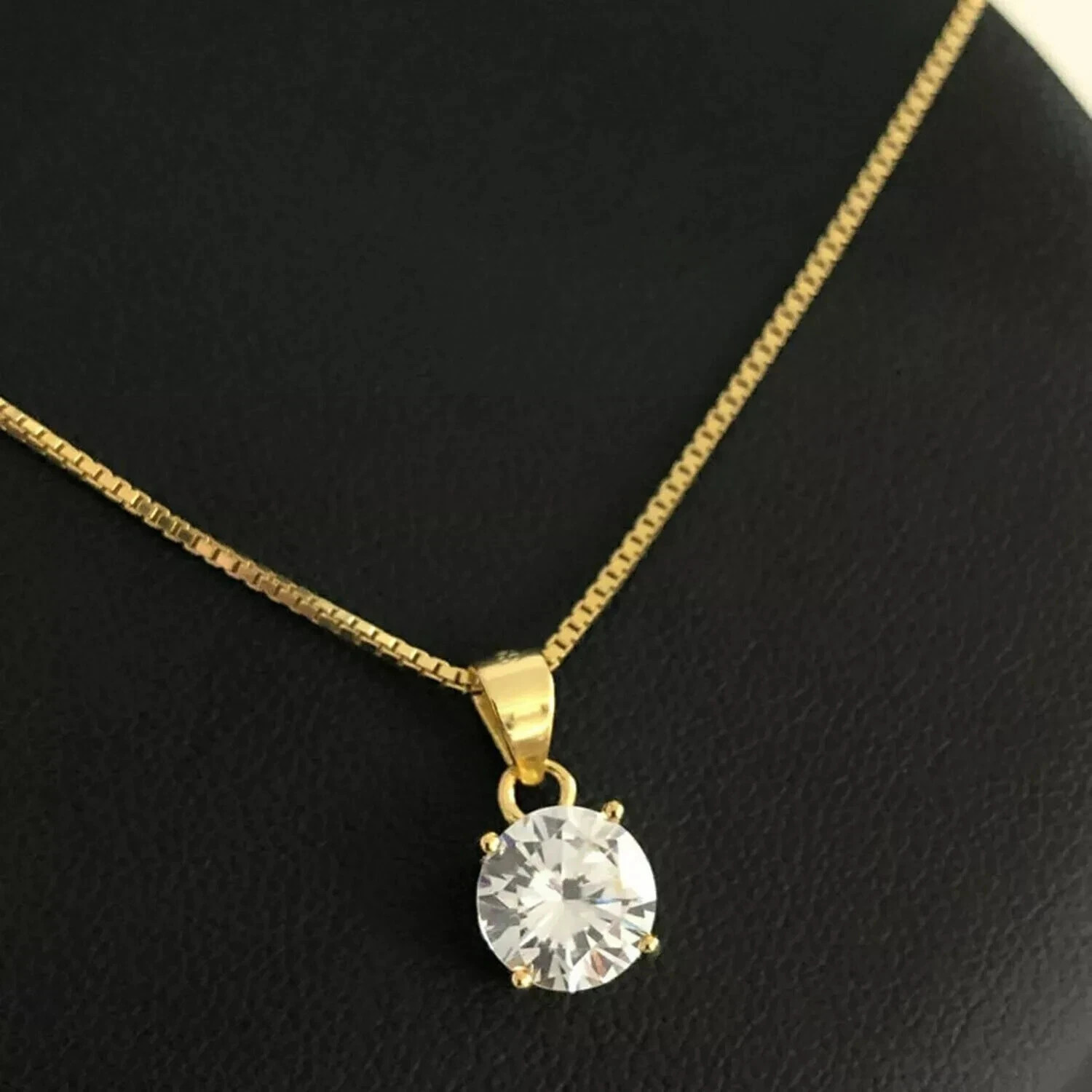 1Ct Lab Created Diamond Round Solitaire Pendant 14k Yellow Gold Finish Chain