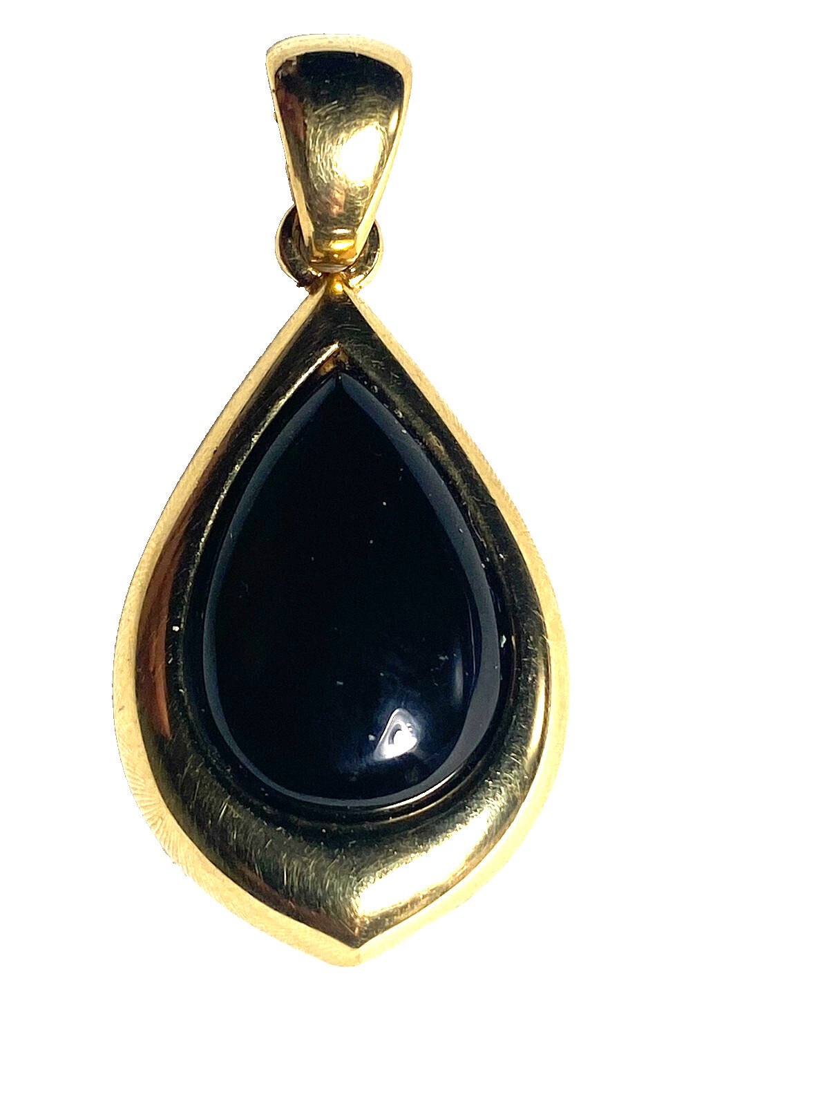 Designer Signed SLC 14k Yellow Gold Hollow Resin Core ONYX TEARDROP Pendant