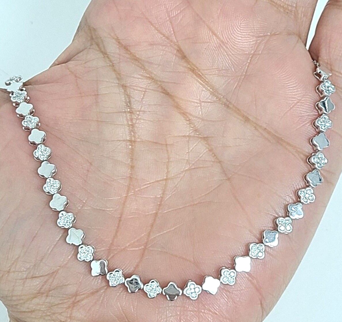 DEAL! 0.80CT GENUINE CLUSTER DIAMOND LADIES CHOKER NECKLACE 14K WHITE GOLD 16″