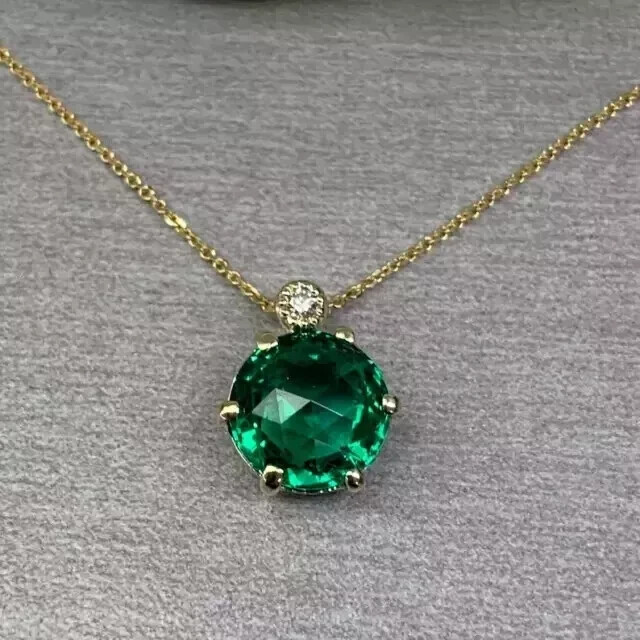 3Ct Round Cut Natural Green Emerald Solitaire Pendant 14k Yellow Gold Plated
