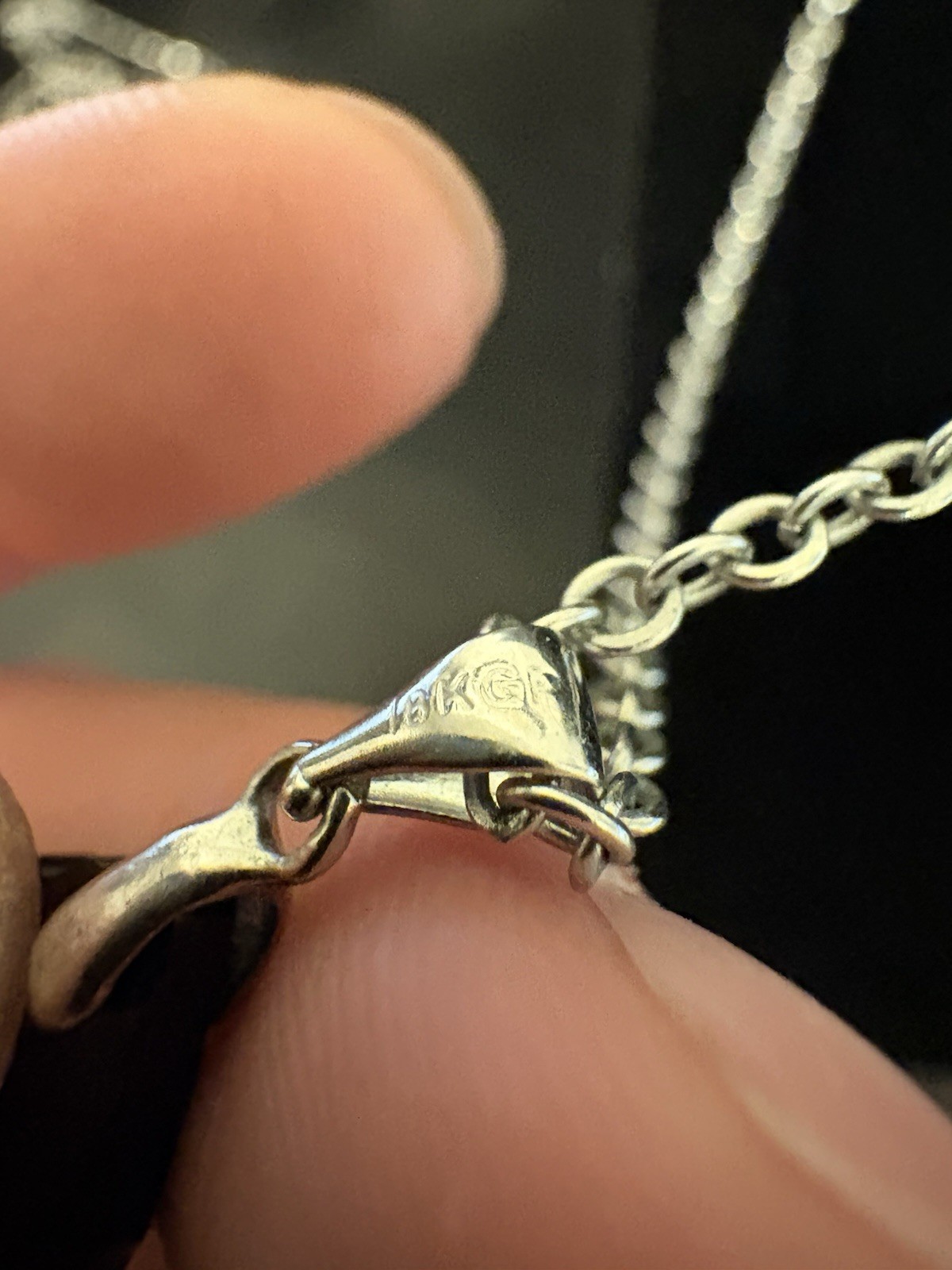18k White Gold Plated Black Obsidian Pendant on Cable Chain 18”