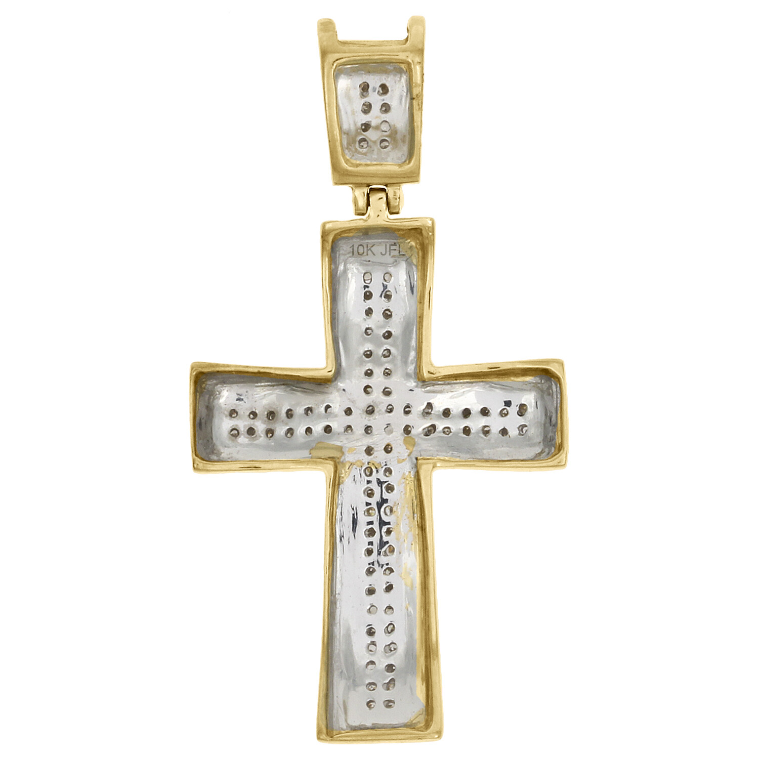 10K Yellow Gold Real Diamond Concave Cross Pendant Pave Set 1.15″ Charm 0.17 CT.