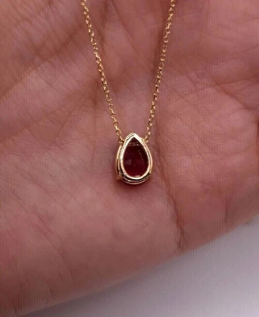 2 Ct Pear Cut Simulated Red Ruby Diamond Women’s Pendant 14K Yellow Gold Plated