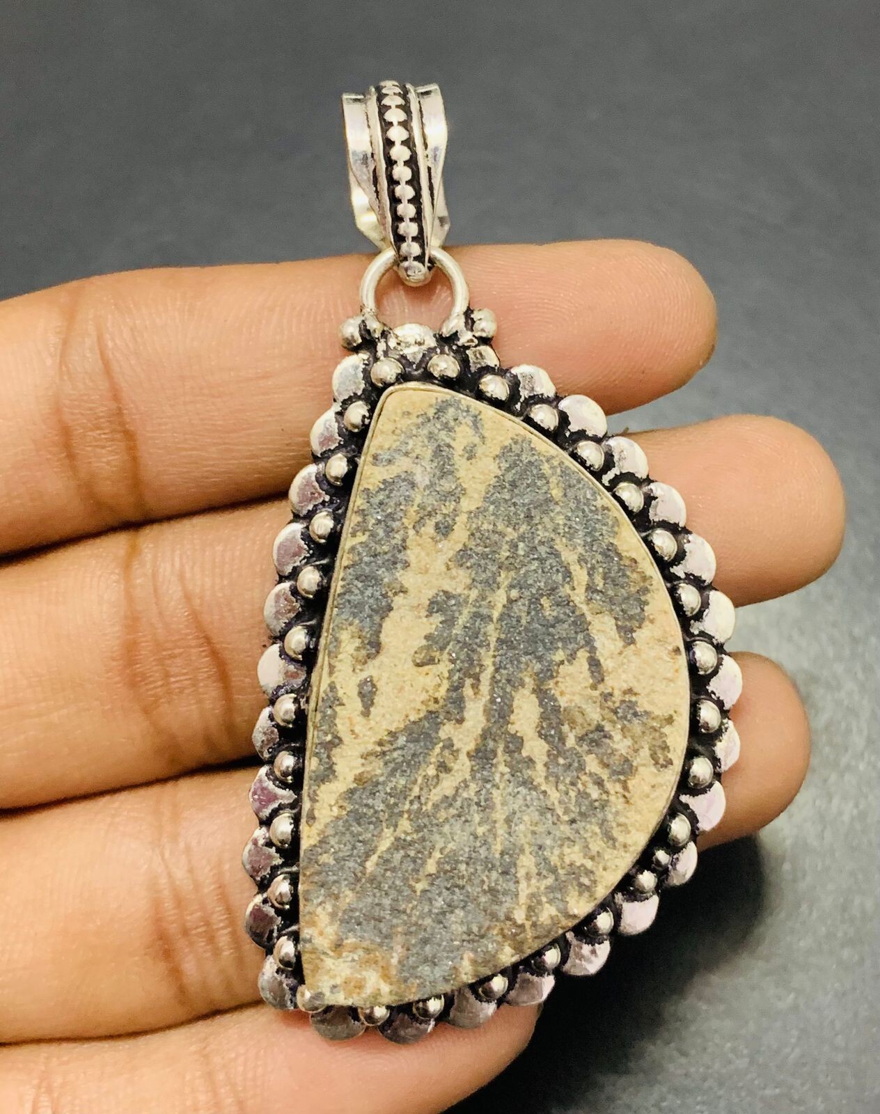 German Dendrite Gemstone 925 Sterling Silver Handmade Pendant Jewelry Gift For