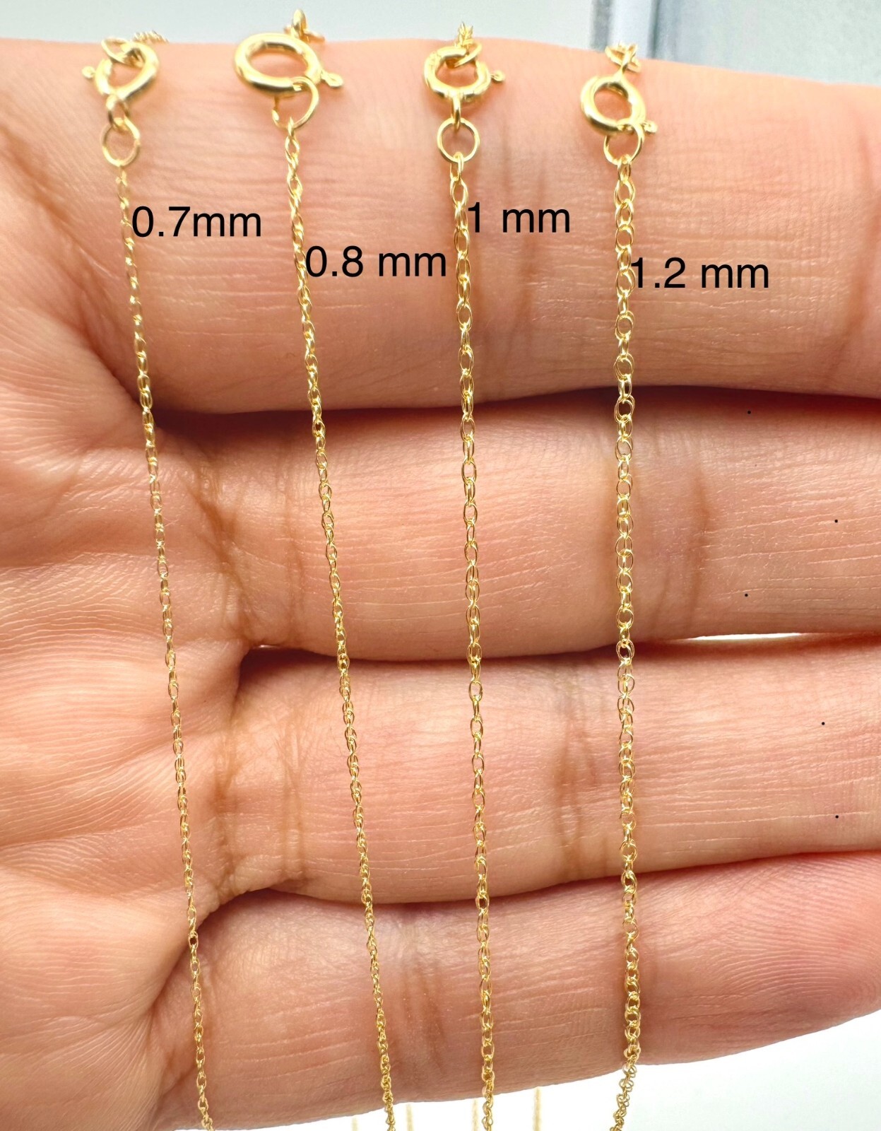 14K Solid Gold Pendant Rope Chain Unisex 0.7mm-1.2mm Link Chain 16″-24″
