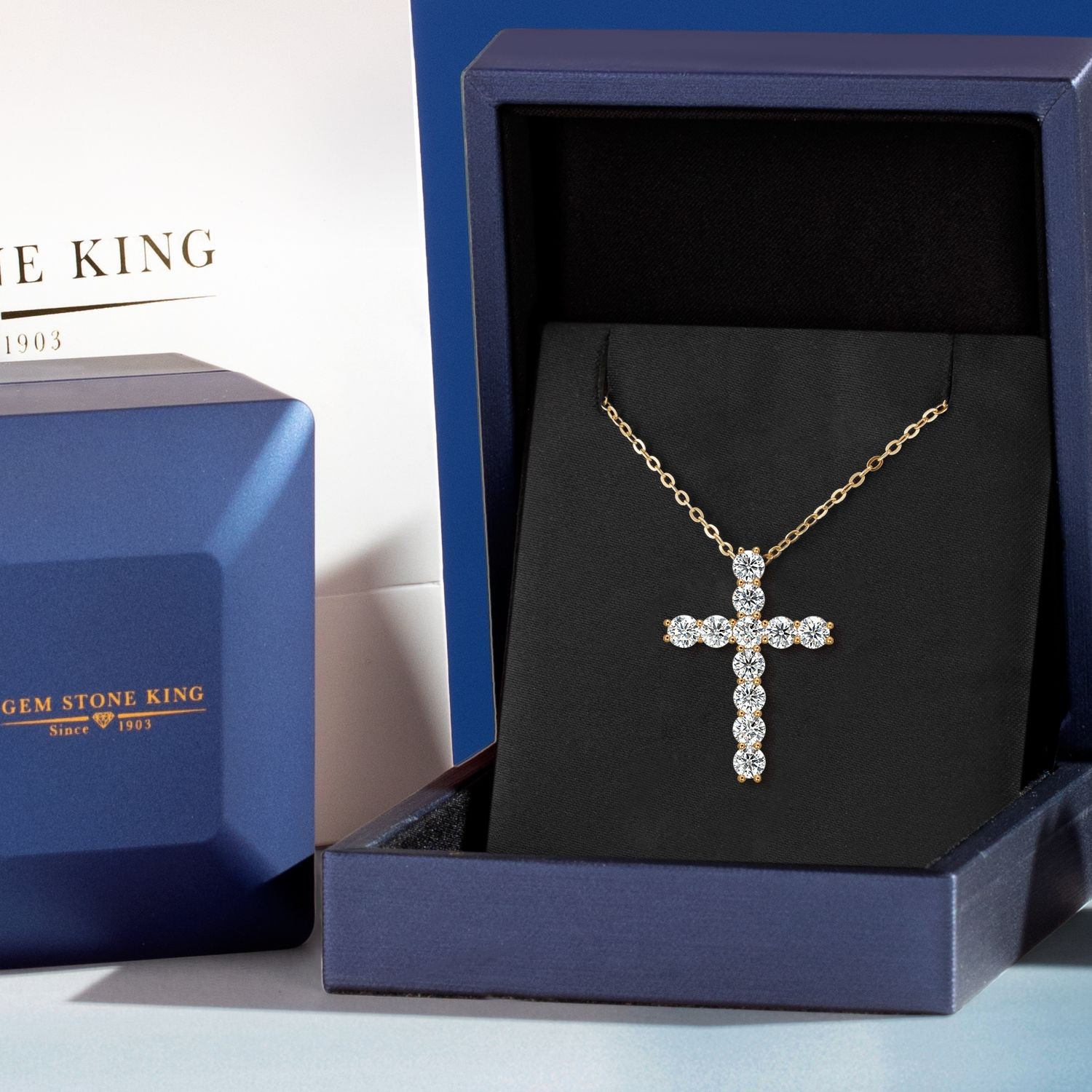 18K Yellow Gold Plated Silver White Moissanite Cross Pendant Necklace for