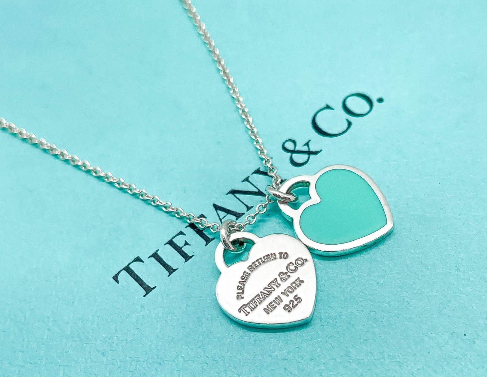 Tiffany & Co. Return to Tiffany Mini Blue Double Heart Pendant Necklace 16″