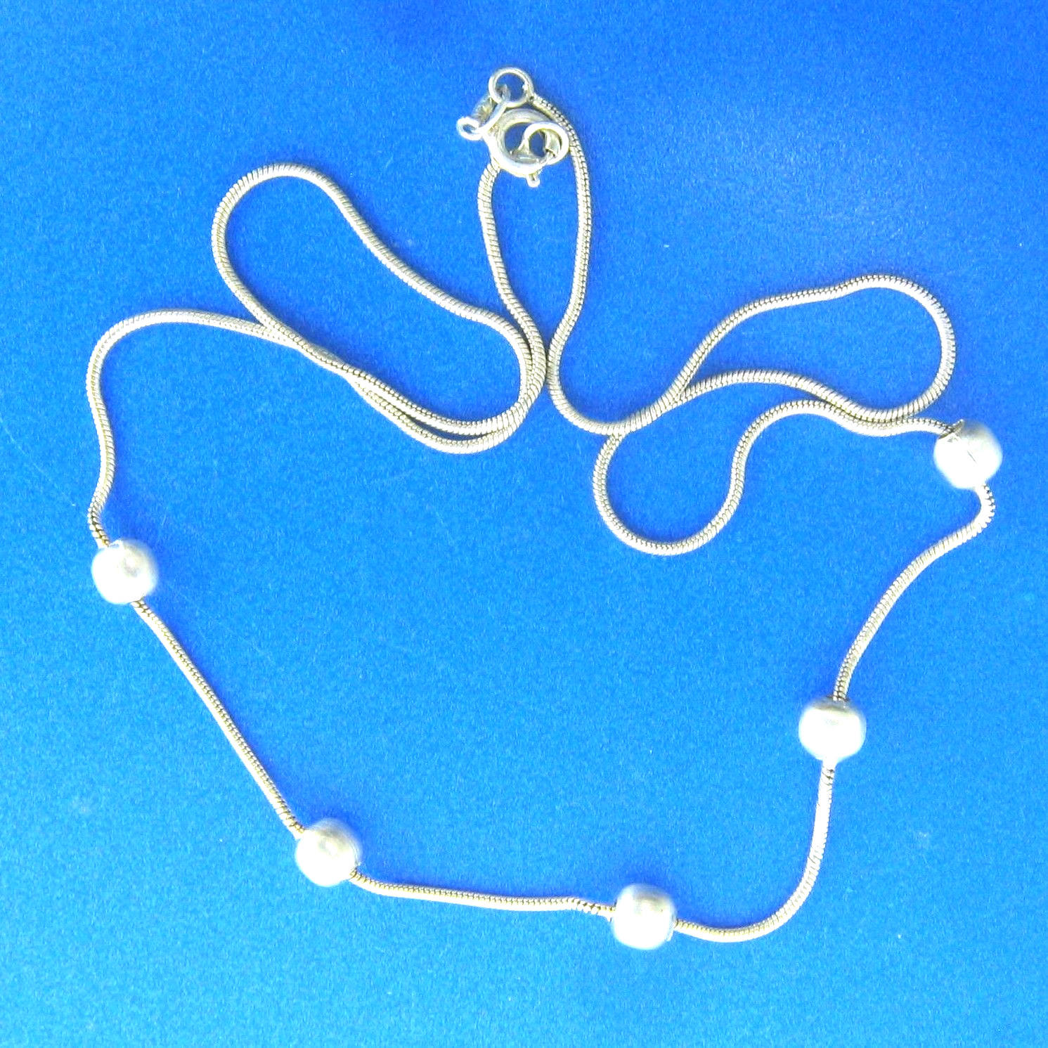 Sterling Silver Beaded Chain Station Necklace Italy 6 mm 18 Inch