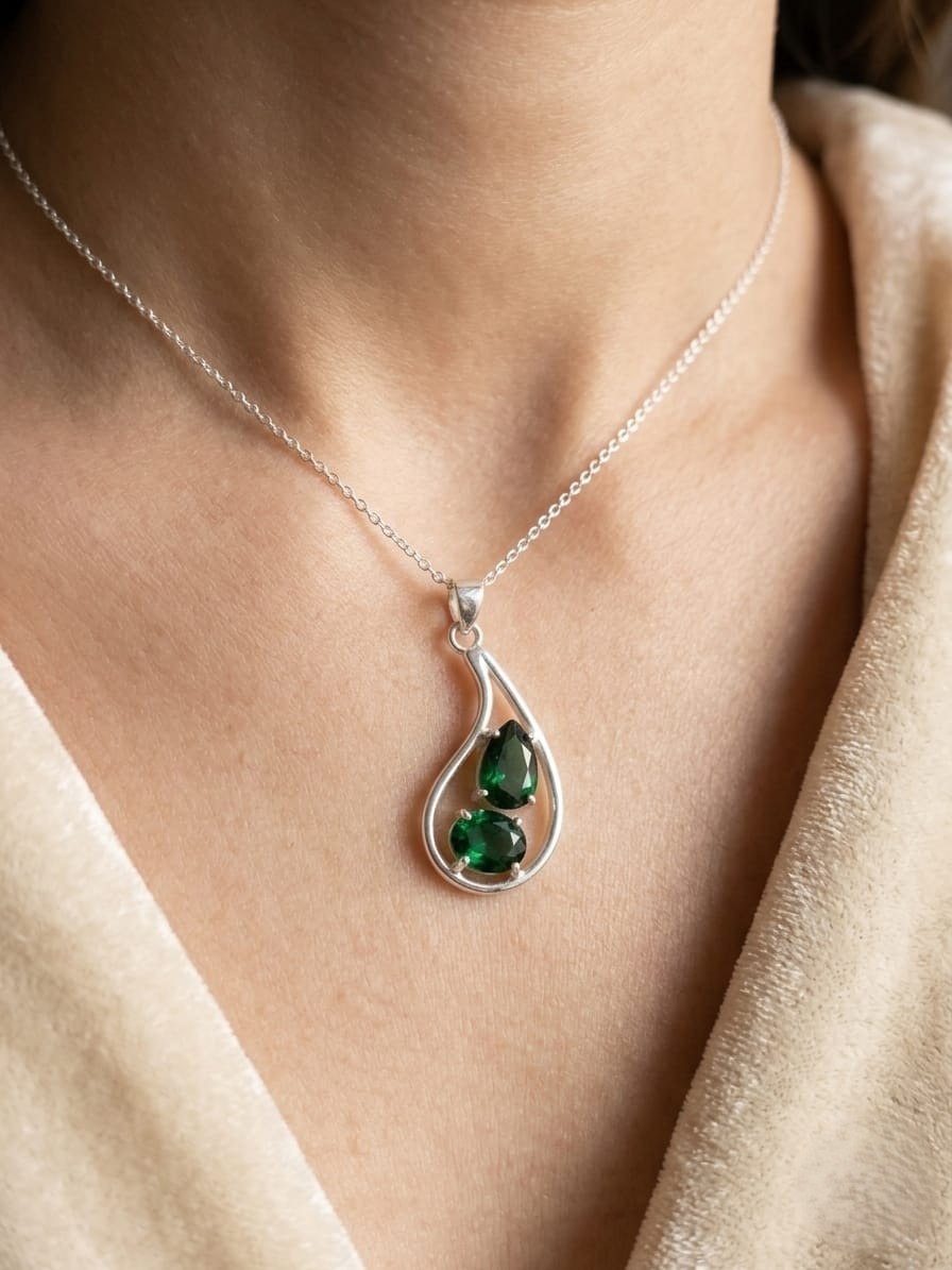 925 Sterling Silver Green Onyx Pendant Handmade Teardrop Jewelry for Women’s