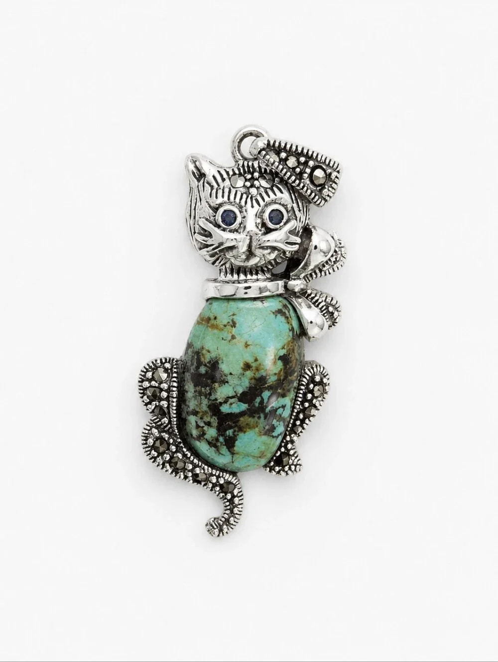 Cat Pendant NWT Turquoise Stone And 925 Sterling Silver