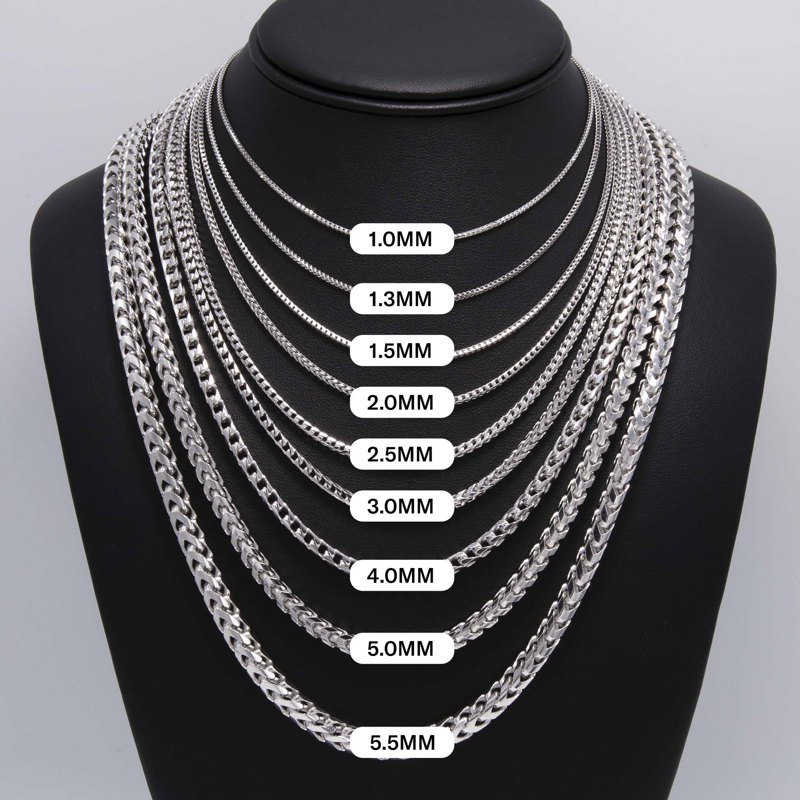 Rhodium Franco Chain Solid Sterling Silver 925 Italy All Sizes