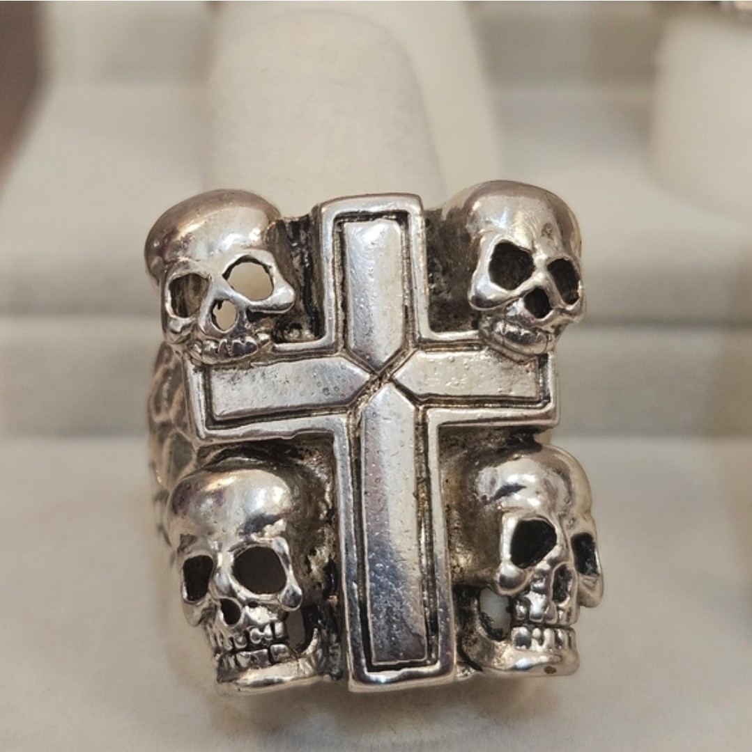 Gothic Skull Cross Sterling Silver Ring Size 9 US Band 16.07 grams