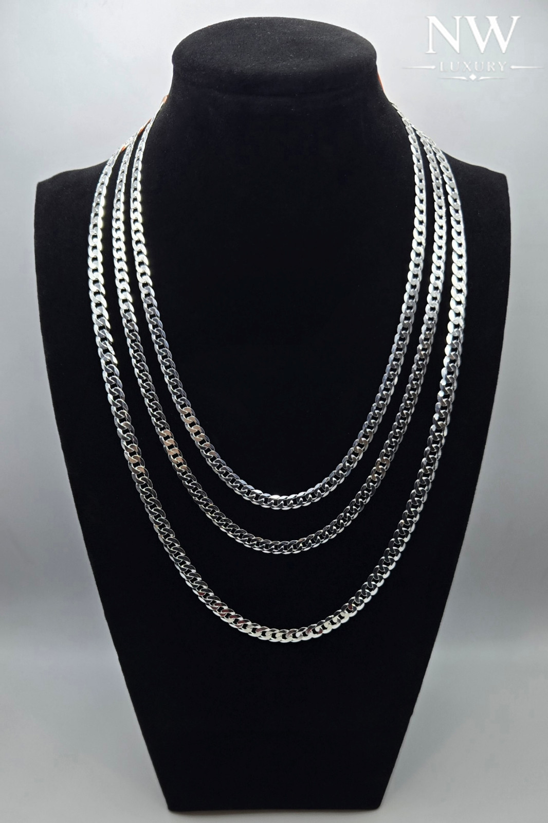CUBAN CURB Chain Necklaces, 925 Sterling Silver, Italy Handmade, 6mm-7mm