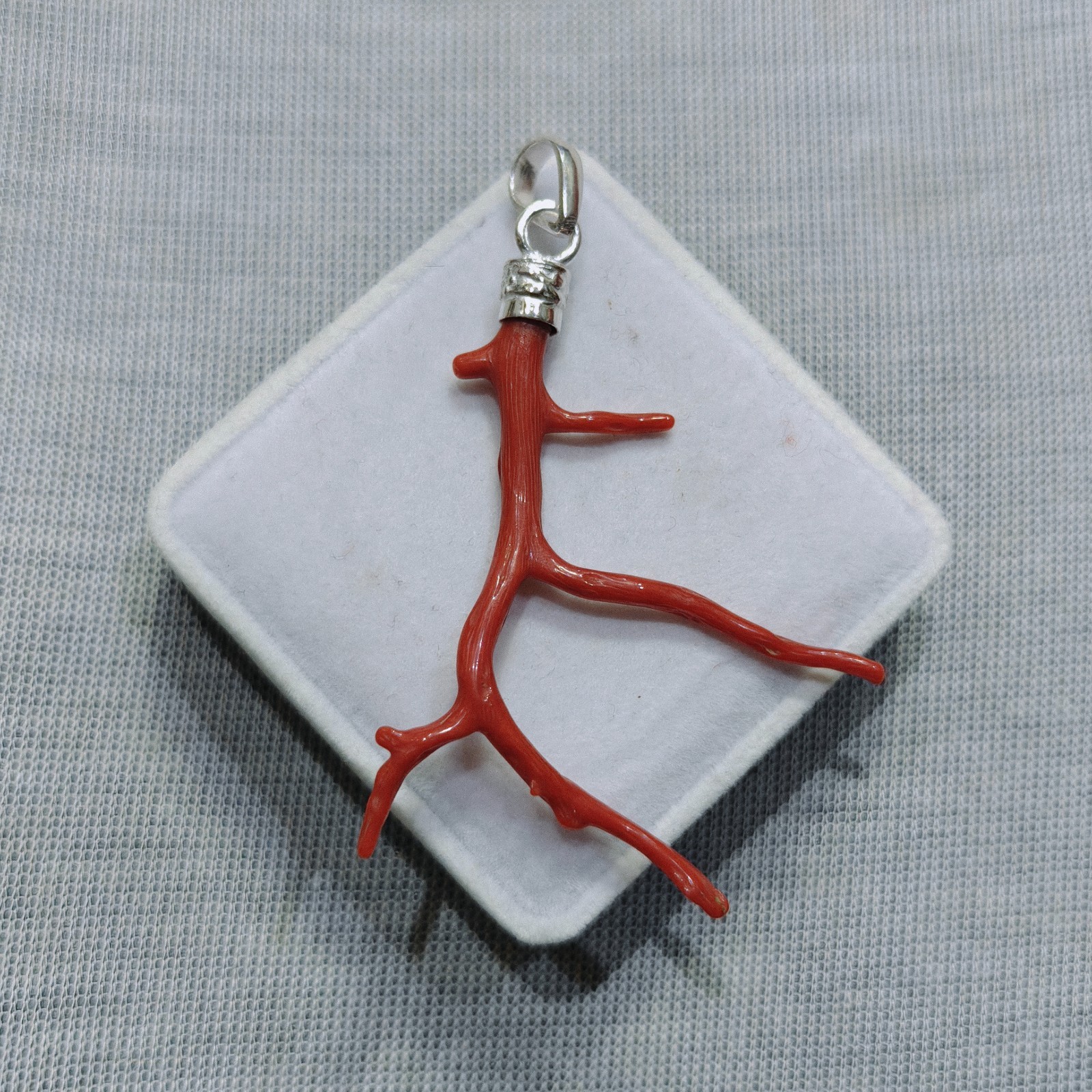 Natural Italian Red Coral Branch Pendant 925 Sterling Silver Handmade Jewelry