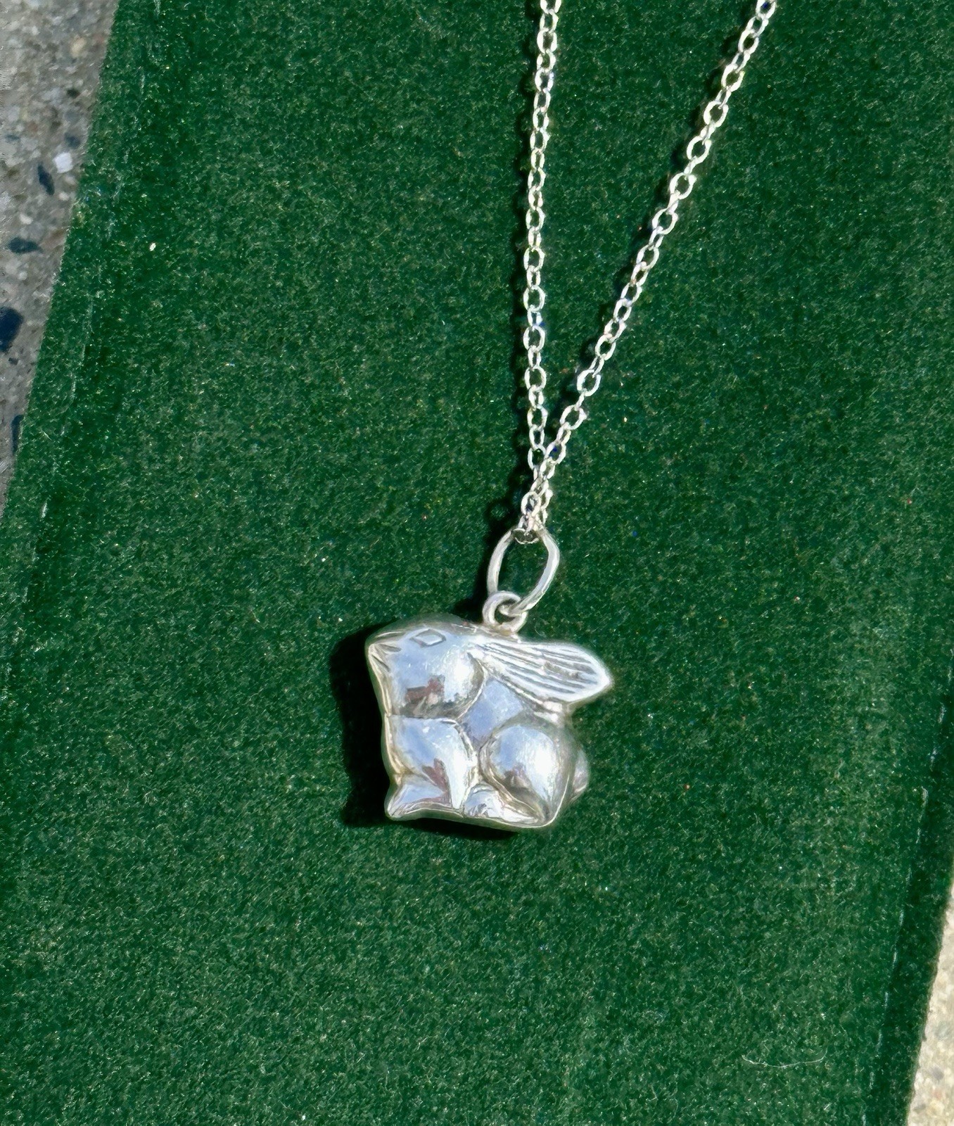 Vintage Sterling Hollow Mini Puffy Bunny Rabbit Pendant/Charm On 18” .925 Chain