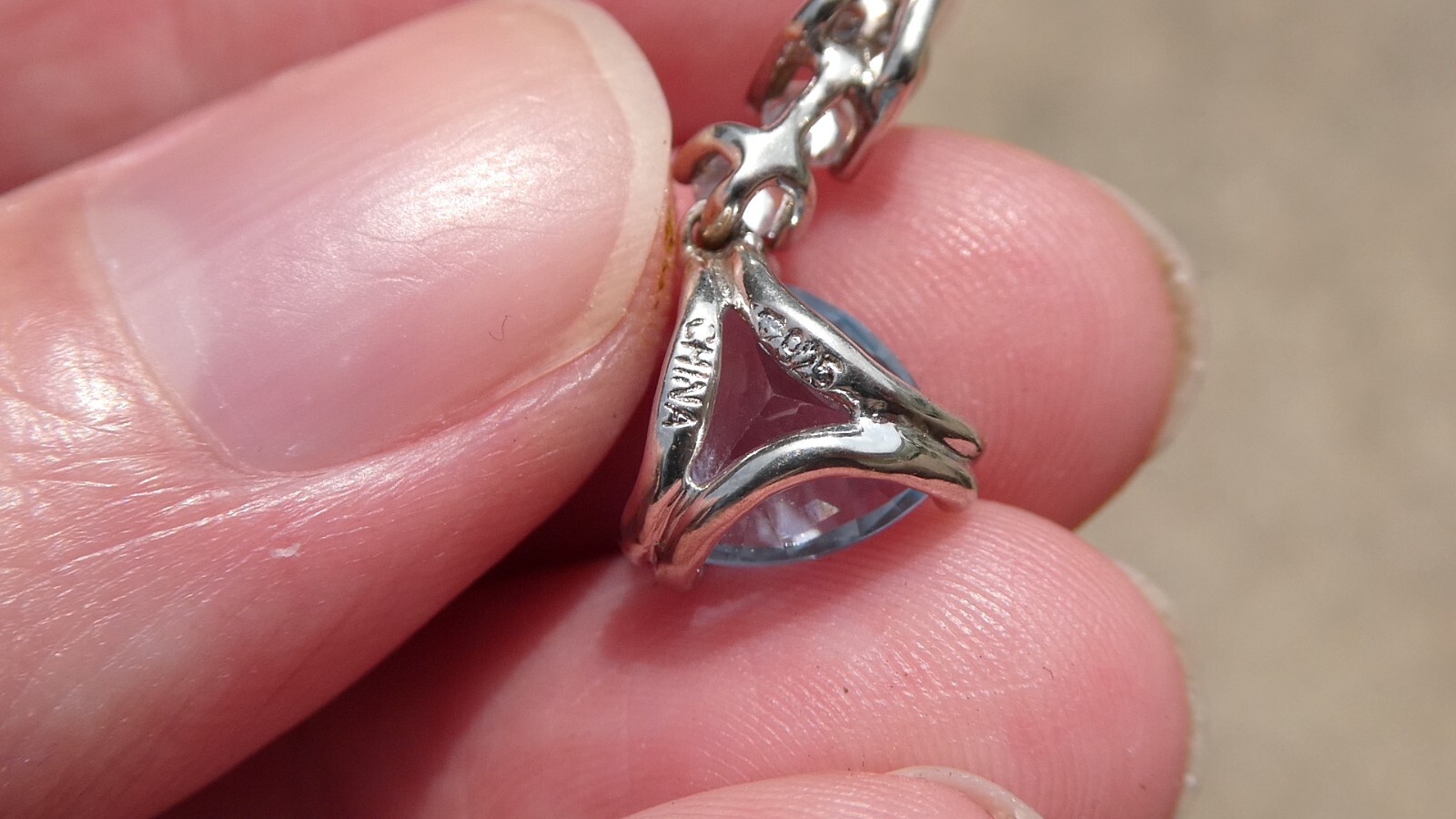 Sterling Silver Blue Topaz White CZ Pendant Trillion and Round Cuts 925 .75 Inch
