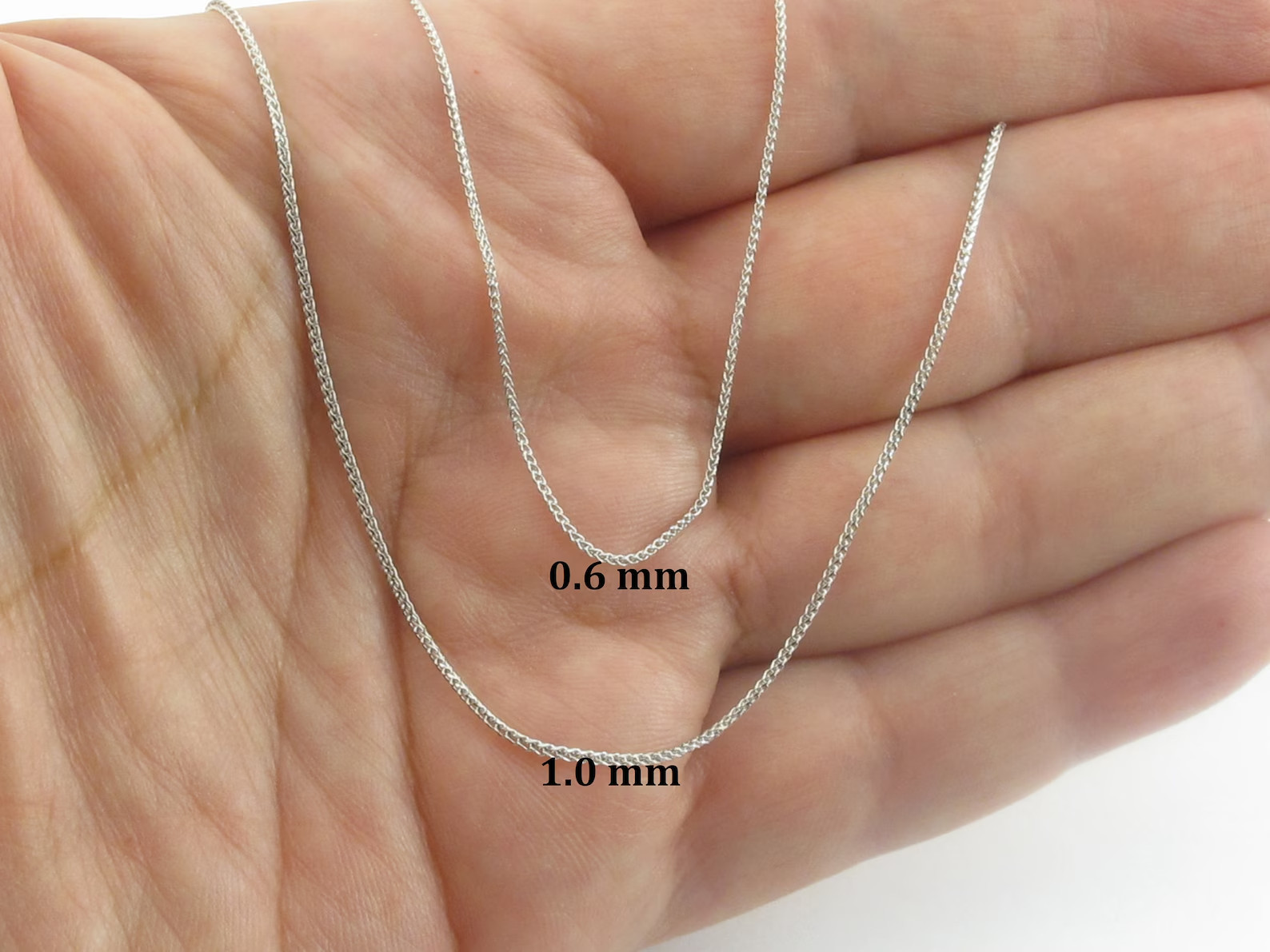 14k Solid White Gold Wheat Chain 16″ 18″ 20″ 22″ 24″- 0.8 mm To 2.1 mm