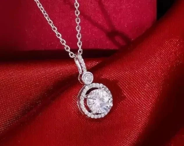 Lab Grown Diamond 2Ct Round Cut Women’s Halo Pendant 14K White Gold Plated