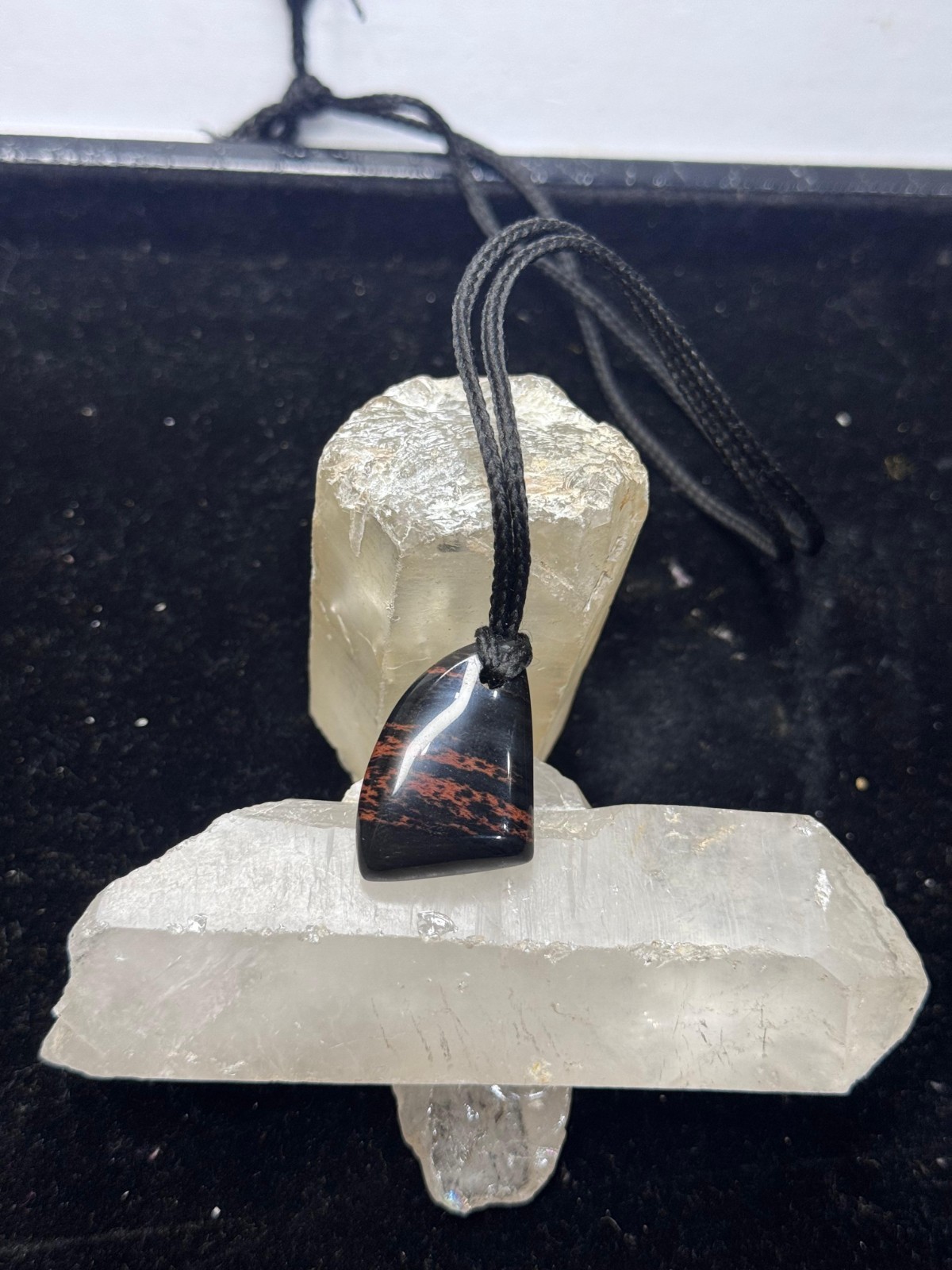Natural Mahogany Obsidian Necklace Handmade Thread Pendant