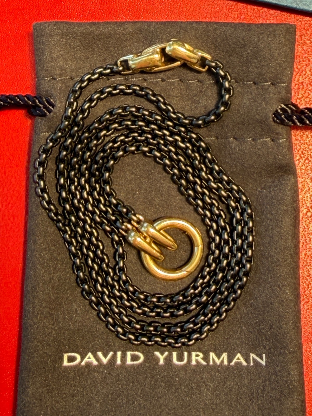 David Yurman 18K Clasp & Smooth Amulet on Stainless Steel Box Chain Necklace 26″