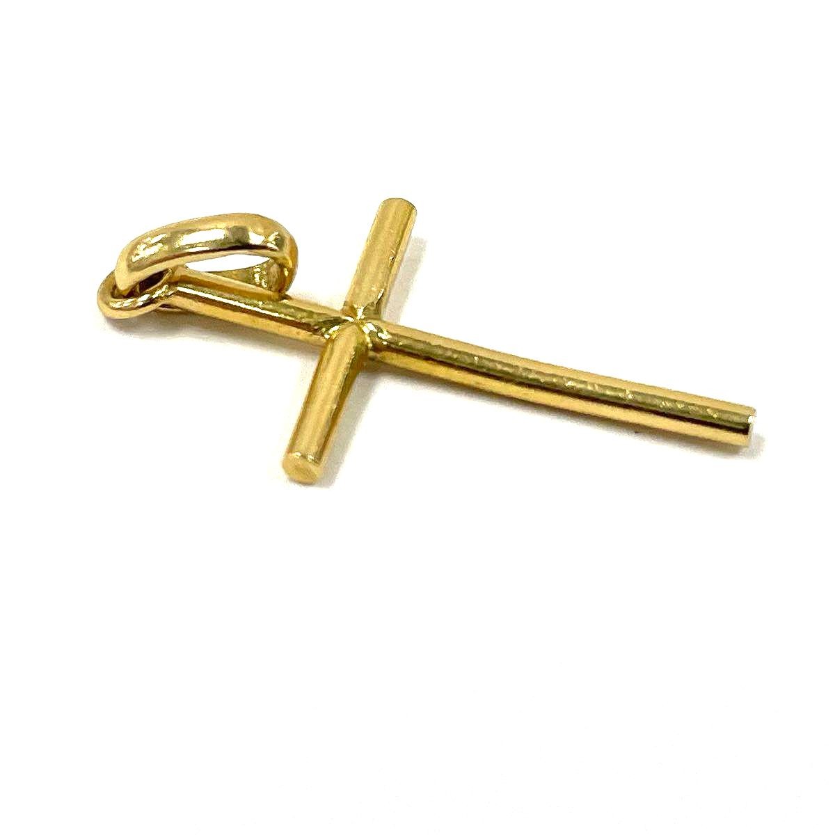18K Yellow Gold Simple Rounded Cross Pendant, 1.25g