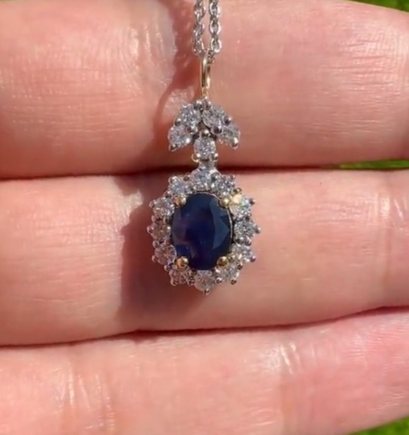 Vintage 2.10Ct Lab-Created 0val Sapphire &Diamond Pendant 14k White Gold Plated