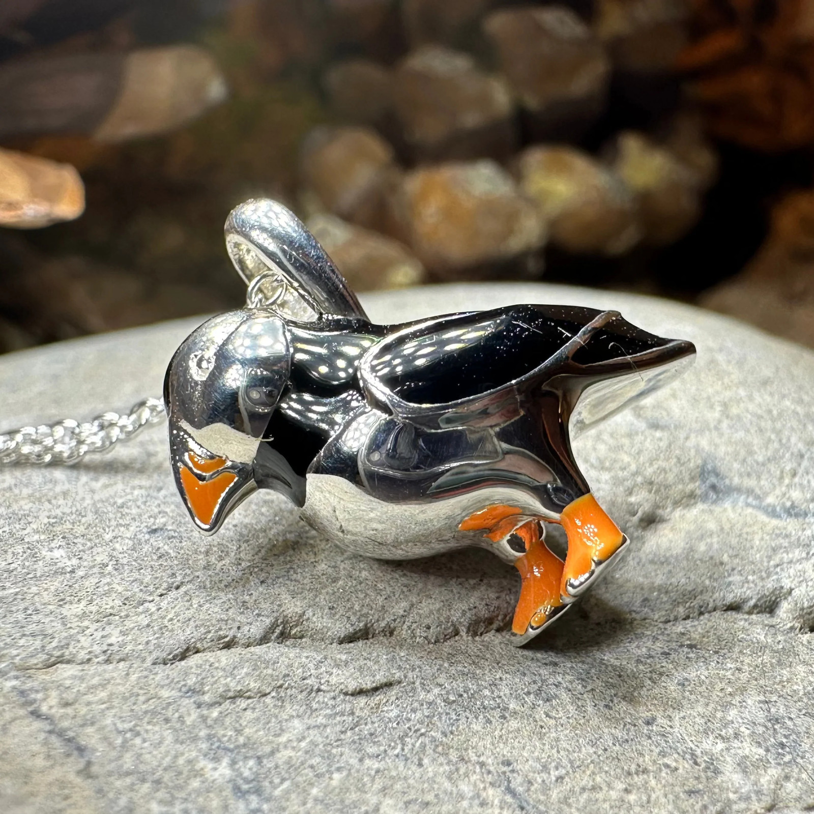 Enamel Puffin Necklace in Sterling Silver 925 Ladies Bird Pendant W/CHAIN