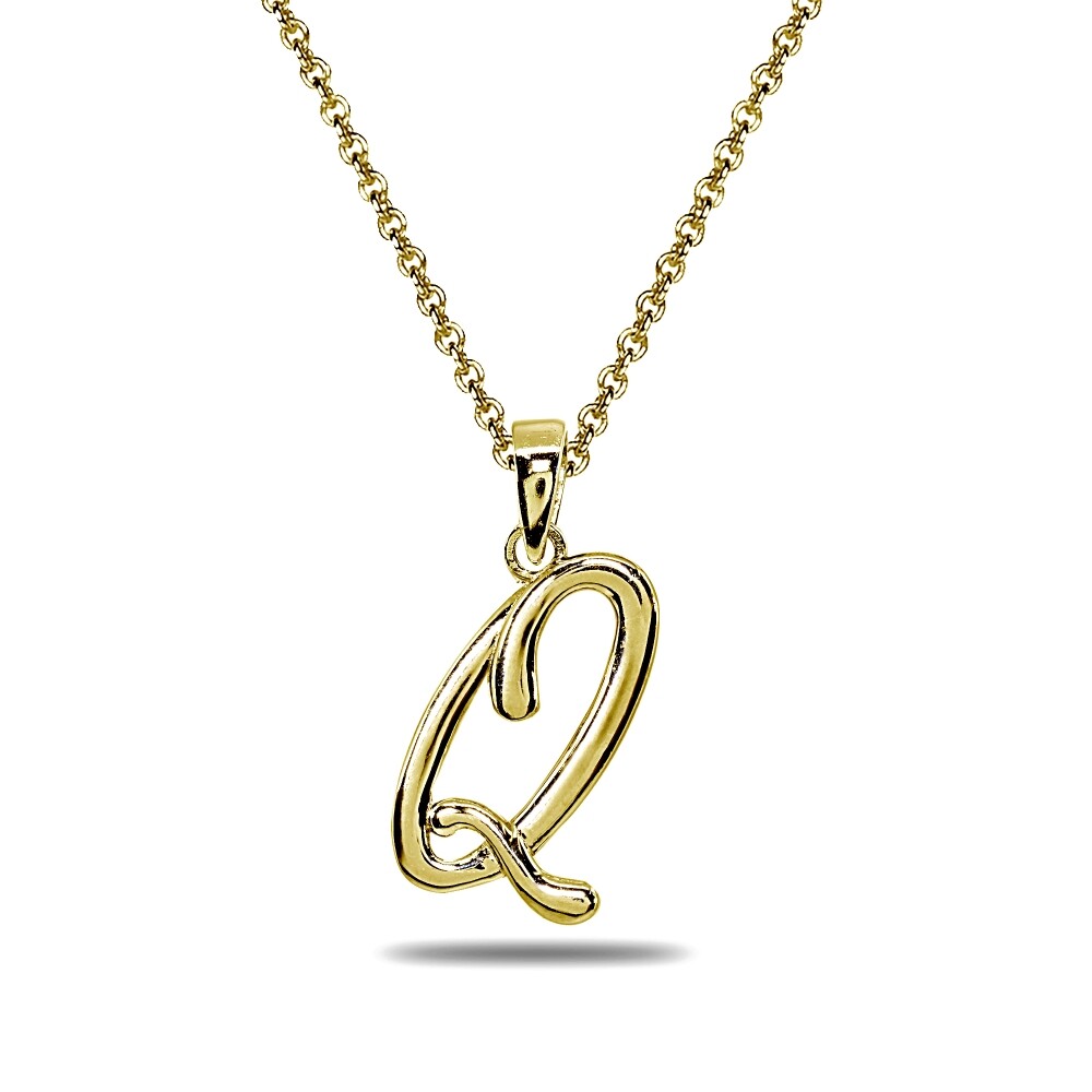Q Letter Initial Alphabet Personalized Gold Plated 925 Silver Pendant Necklace
