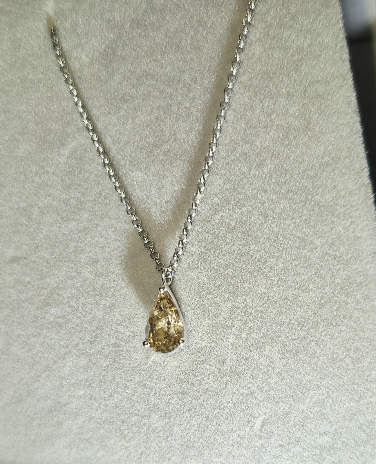 STUNNING! PLATINUM 900 NATURAL EARTH MINED 1ct GOLDEN DIAMOND SOLITAIRE NECKLACE
