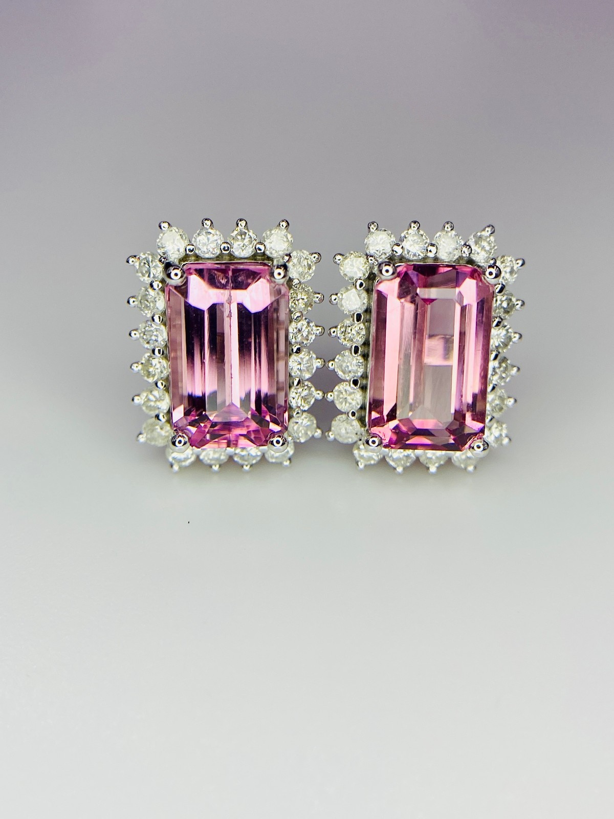 14K White Gold IGI Certified Tourmaline & Diamond Earrings Natural Gemstone