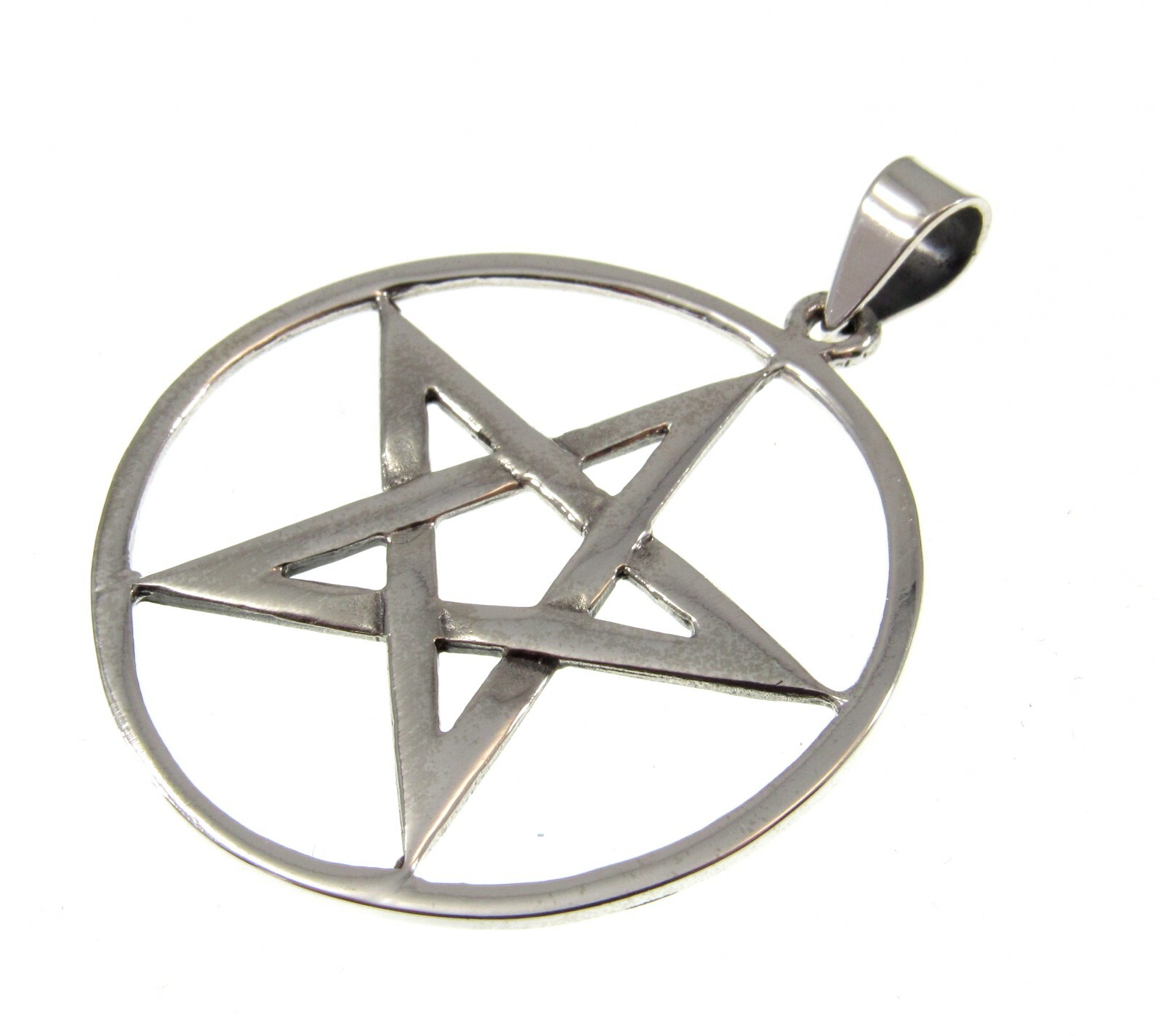 Large 925 Sterling Silver Round Pentacle Pentagram Pendant Talisman Wicca
