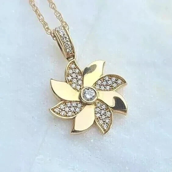 2Ct Round Lab Created Diamond Flower Pendant 14K Yellow Gold Plated Free Chain