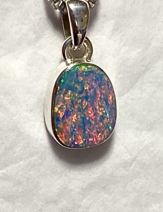 Natural Australian Opal Pendant 3/4” 925 Sterling Silver 🌹