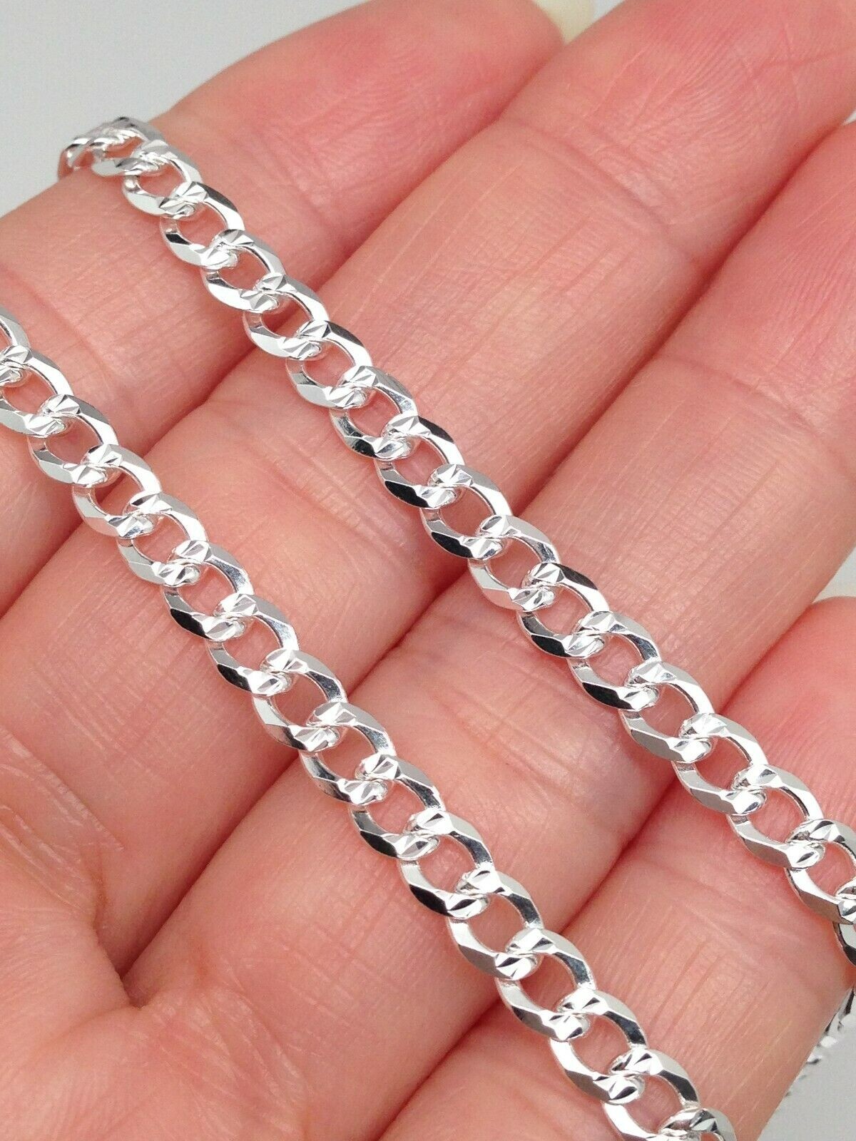 Solid Sterling Silver 925 Cuban Curb Link Chain Necklace Men Women 24″ 4mm